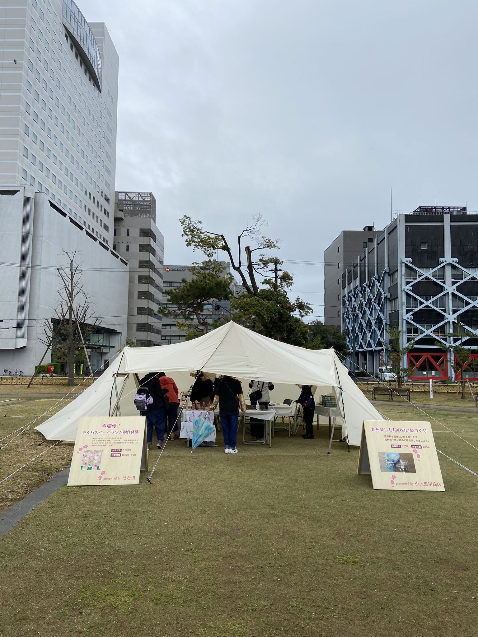 タープを使って設営した福井さくら祭りのワークショップブース